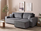 Corner Sofa Bed ABACKA Corduroy Graphite Grey 3 Seater Left Hand