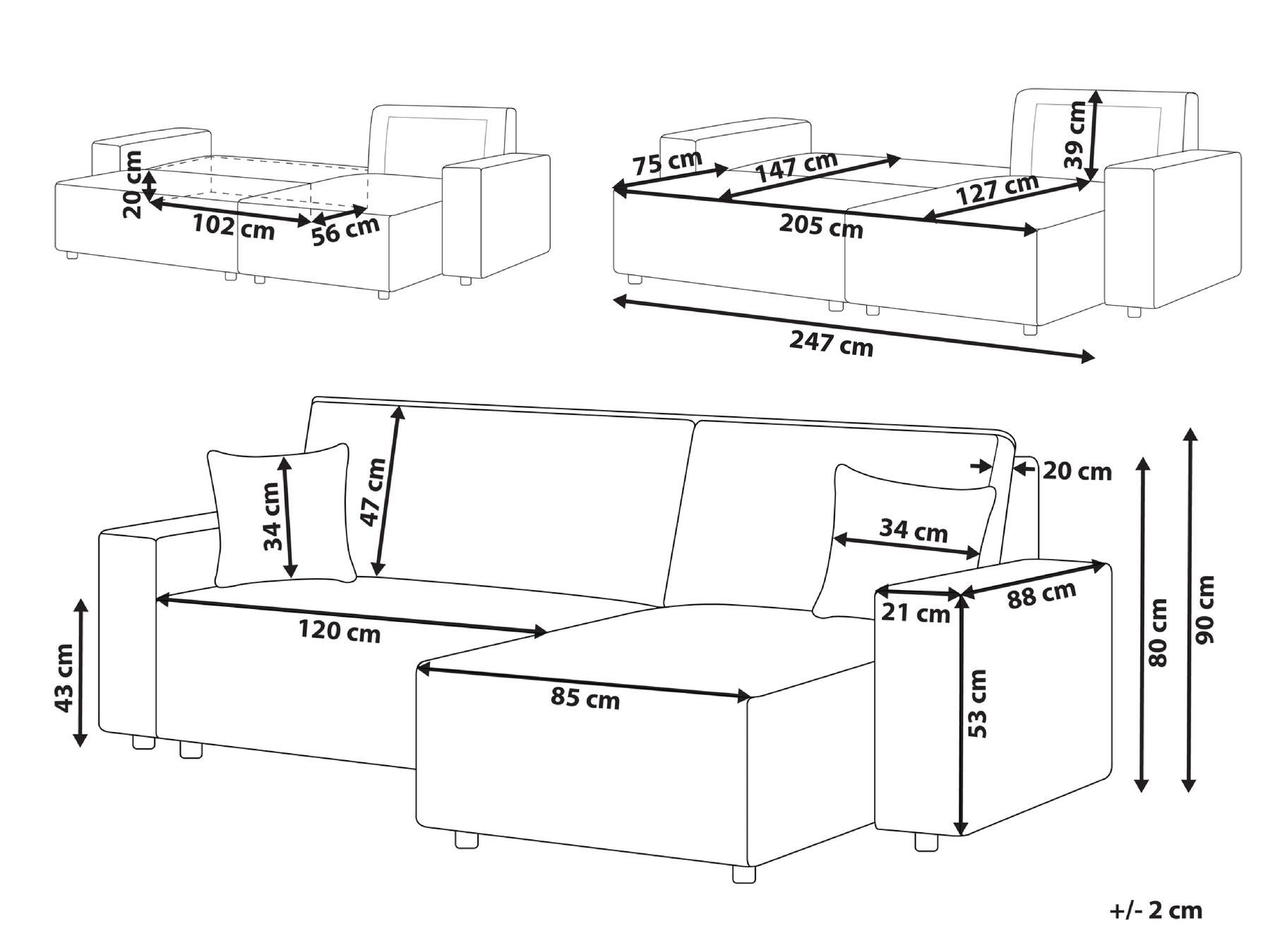 Corner Sofa Bed ABACKA Corduroy Graphite Grey 3 Seater Left Hand