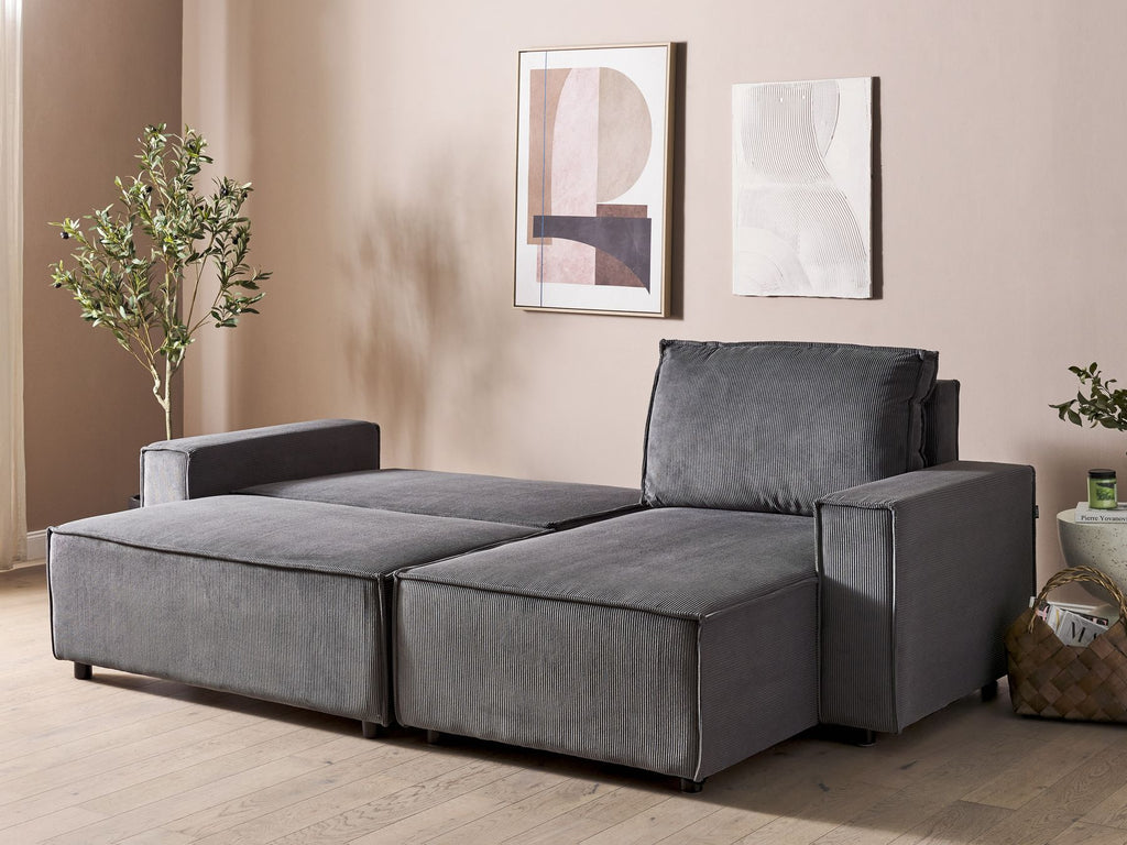 Corner Sofa Bed ABACKA Corduroy Graphite Grey 3 Seater Left Hand