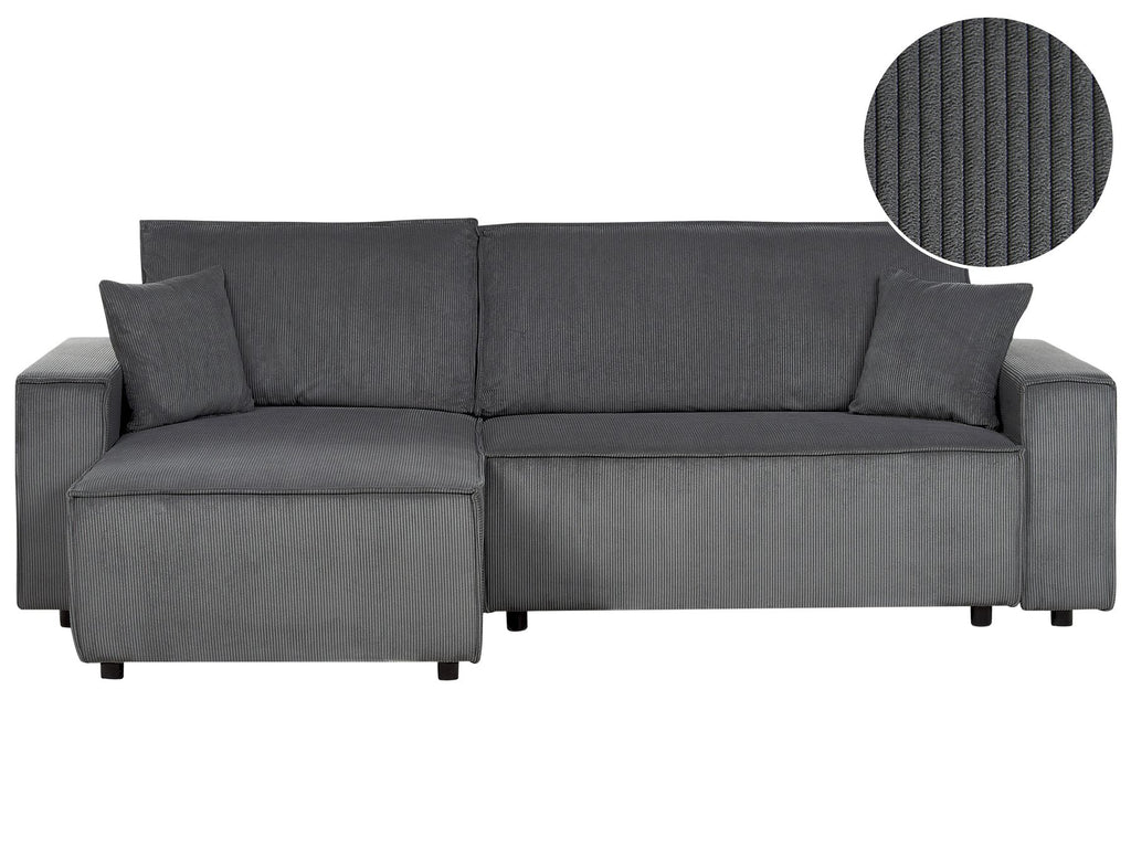 Corner Sofa Bed ABACKA Corduroy Graphite Grey 3 Seater Right Hand