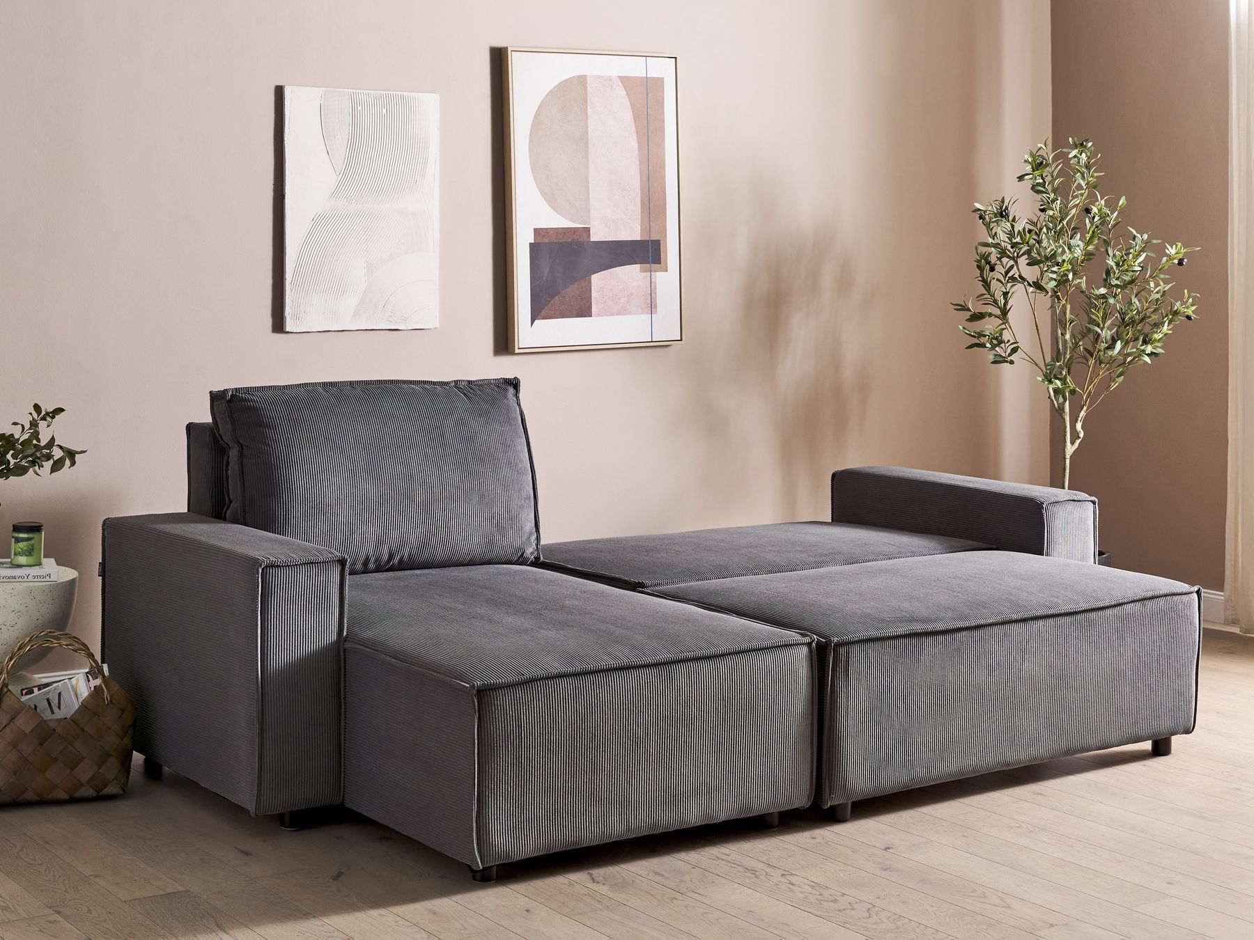Corner Sofa Bed ABACKA Corduroy Graphite Grey 3 Seater Right Hand