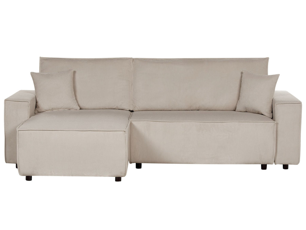 Corner Sofa Bed ABACKA Corduroy Beige 3 Seater Right Hand