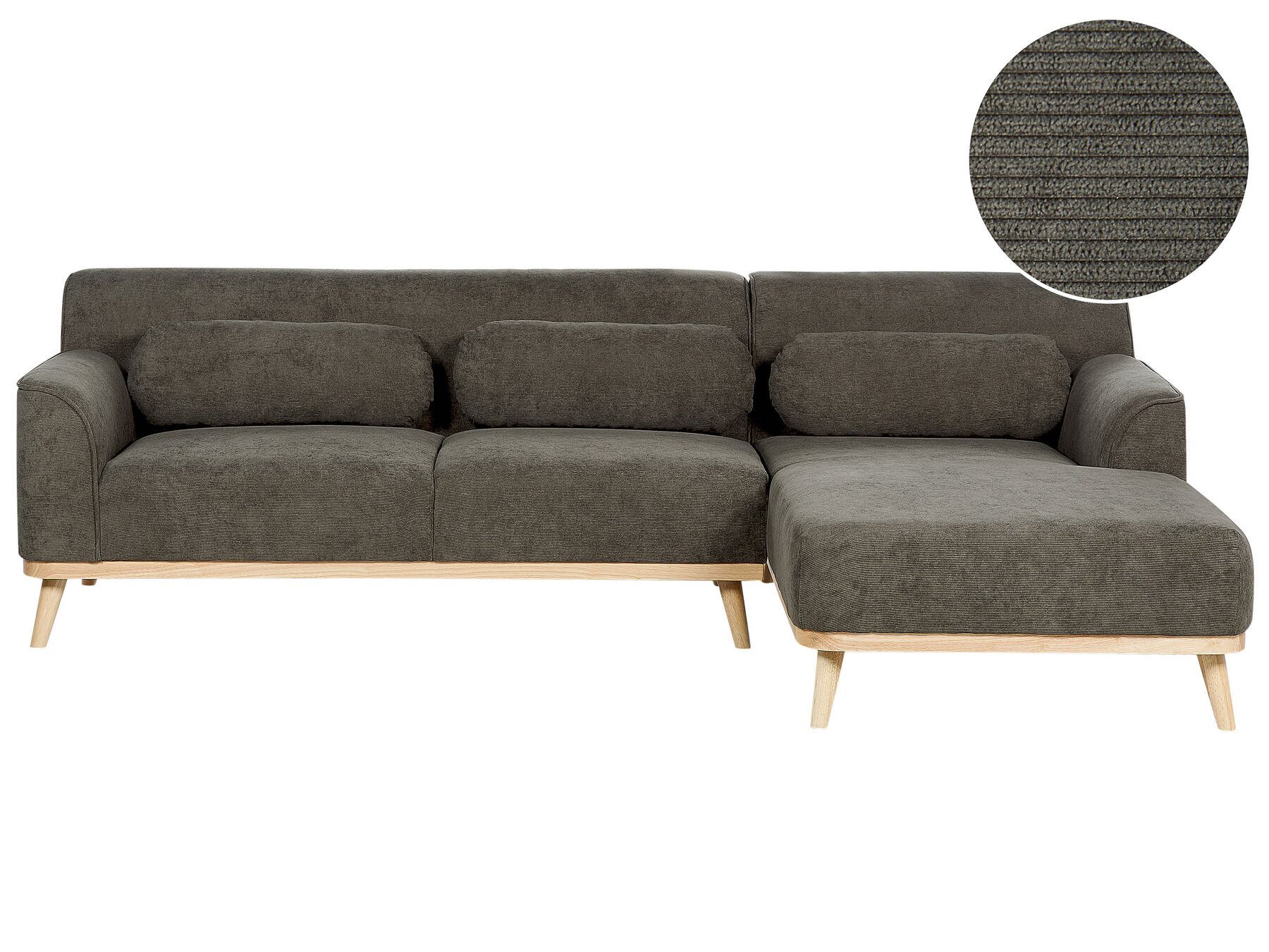 Corner Sofa SIMOS Corduroy Dark Green 3 Seater Left Hand