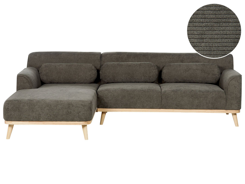 Corner Sofa SIMOS Corduroy Dark Green 3 Seater Right Hand