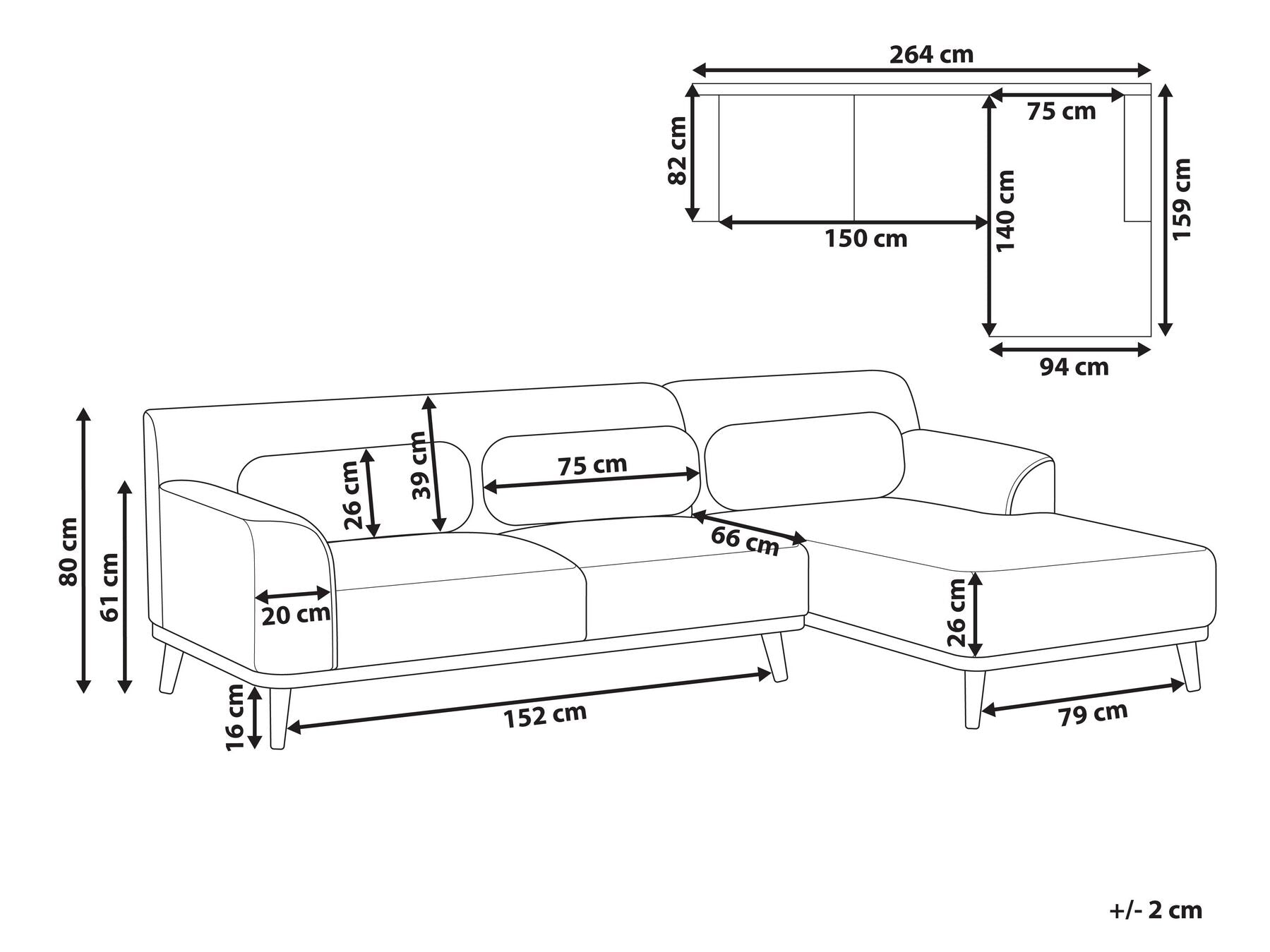 Corner Sofa SIMOS Corduroy Dark Green 3 Seater Left Hand