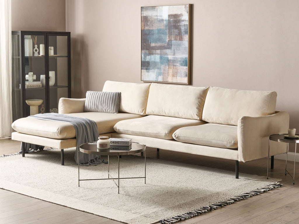 Corner Sofa VINTERBRO Velvet Light Beige 4 Seater Right Hand