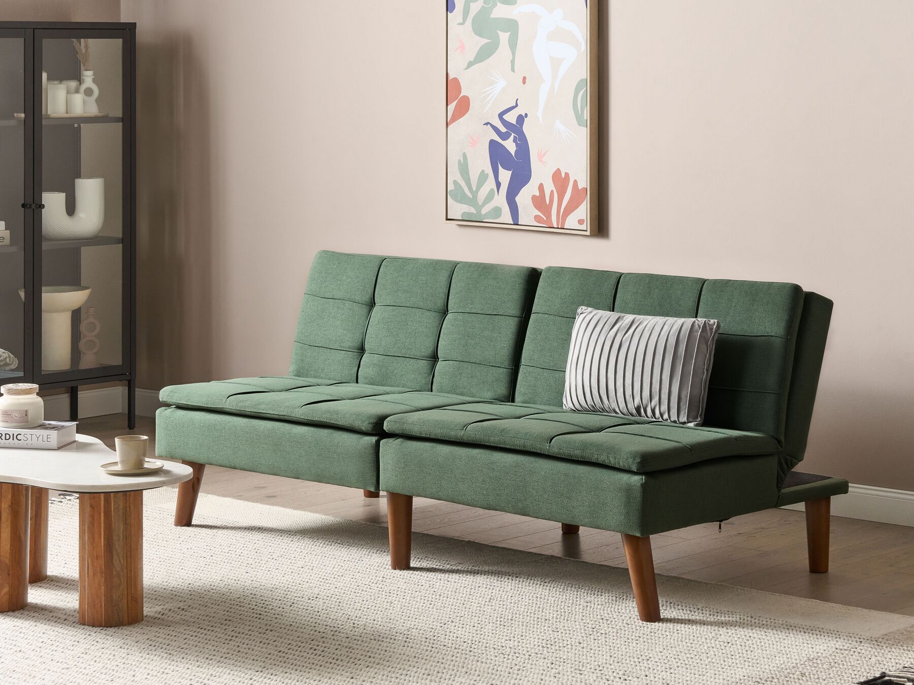Sofa Bed RONNE Fabric Dark Green 3 Seater