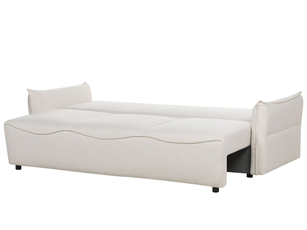 Sofa Bed KRAMA Fabric Off-White with Storage 3 Seater