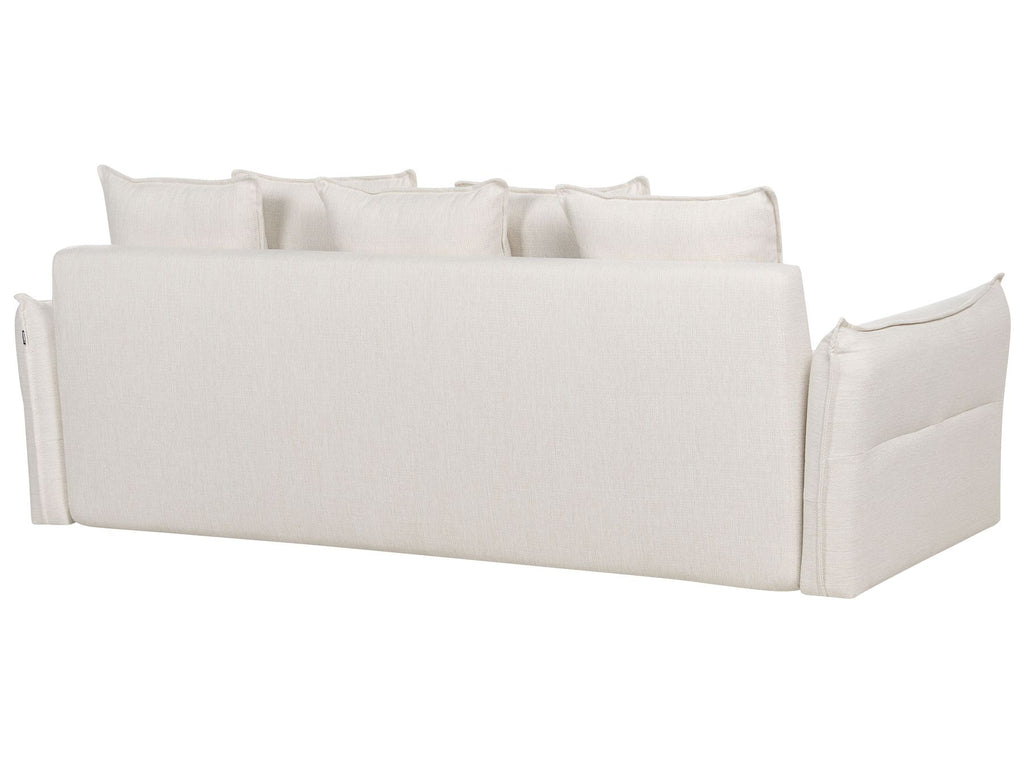 Sofa Bed KRAMA Fabric Off-White with Storage 3 Seater