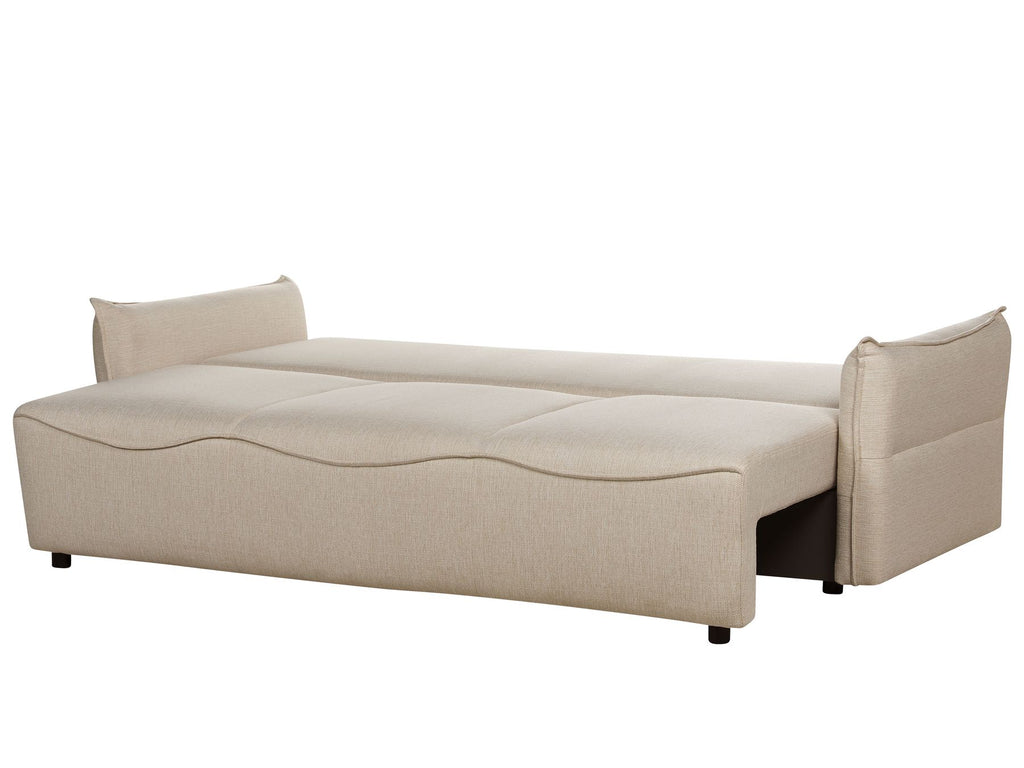Sofa Bed KRAMA Fabric Beige with Storage 3 Seater