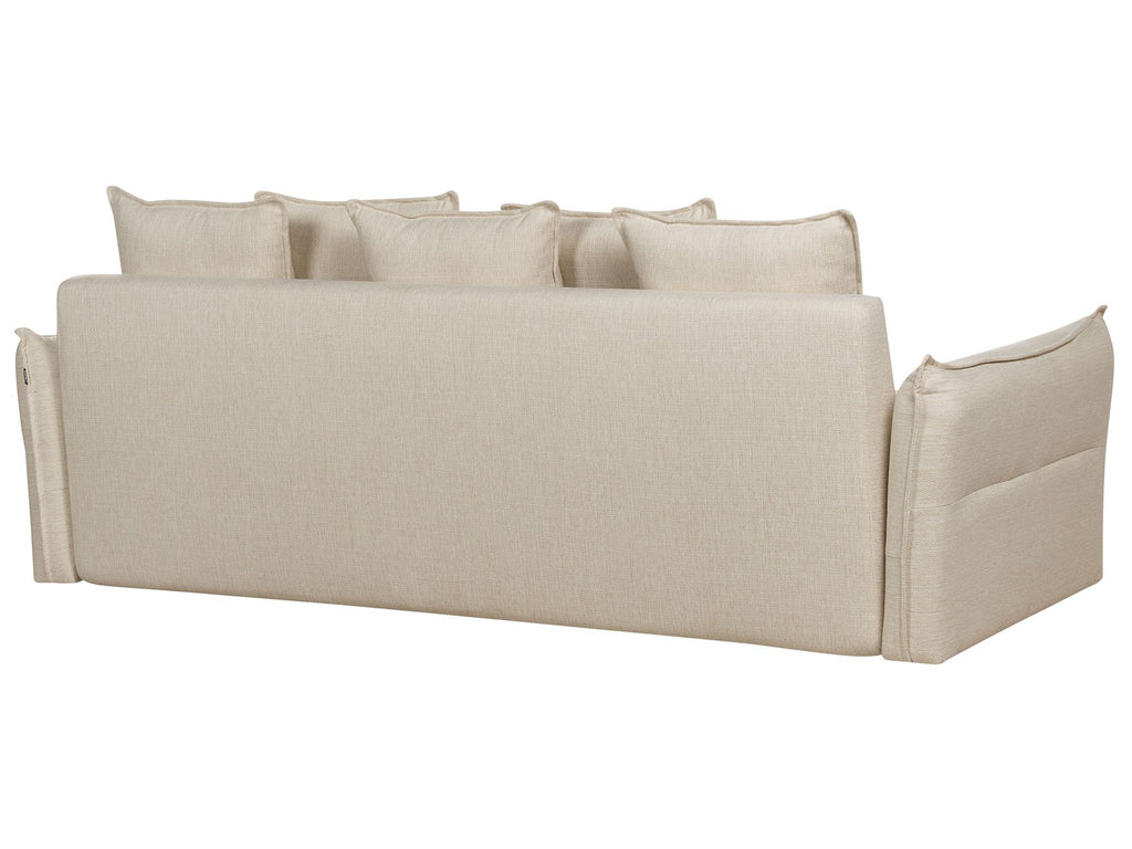 Sofa Bed KRAMA Fabric Beige with Storage 3 Seater