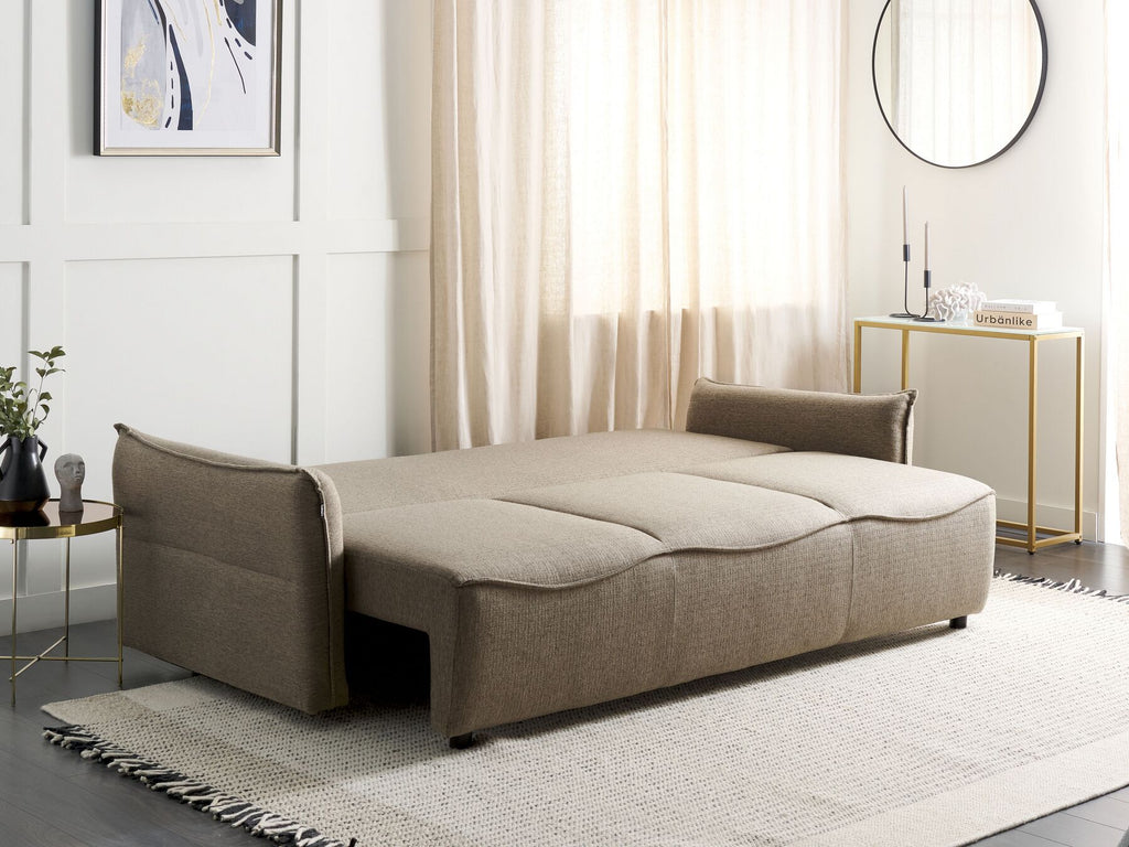 Sofa Bed KRAMA Fabric Brown with Storage 3 Seater