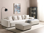 Corner Sofa LUNGO Corduroy Off-White with Ottoman 4 Seater Left Hand