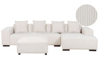 Corner Sofa LUNGO Corduroy Off-White with Ottoman 4 Seater Left Hand