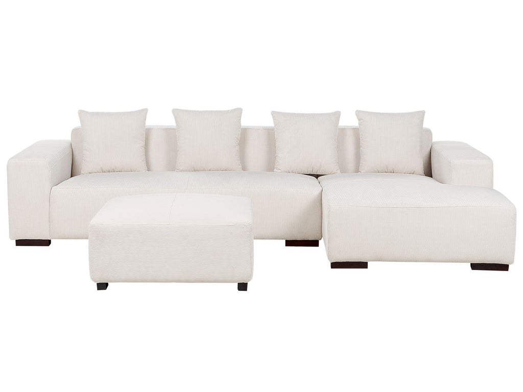Corner Sofa LUNGO Corduroy Off-White with Ottoman 4 Seater Left Hand