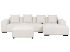 Corner Sofa LUNGO Corduroy Off-White with Ottoman 4 Seater Left Hand