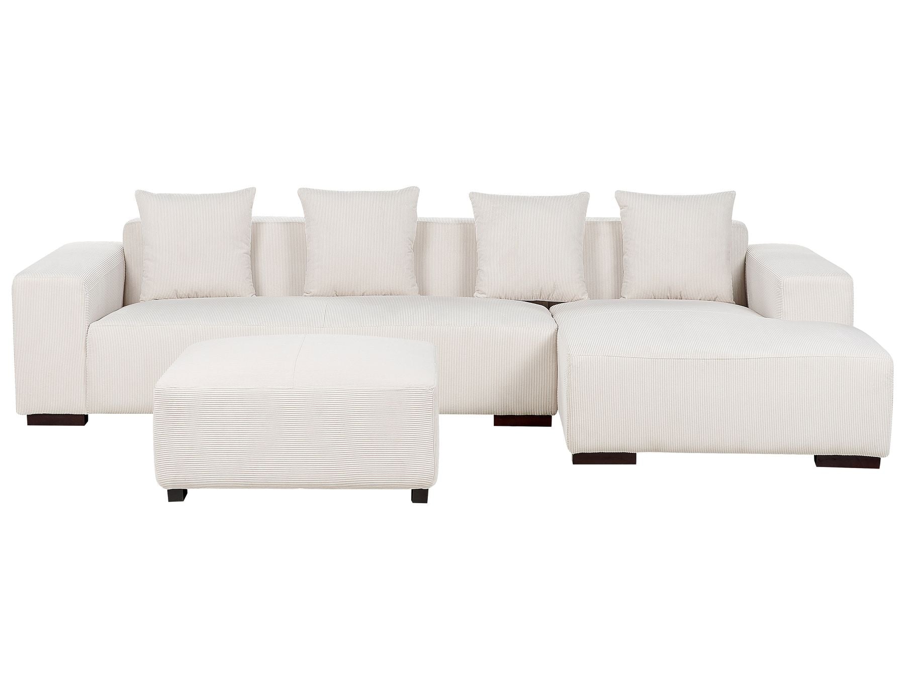Corner Sofa LUNGO Corduroy Off-White with Ottoman 4 Seater Left Hand