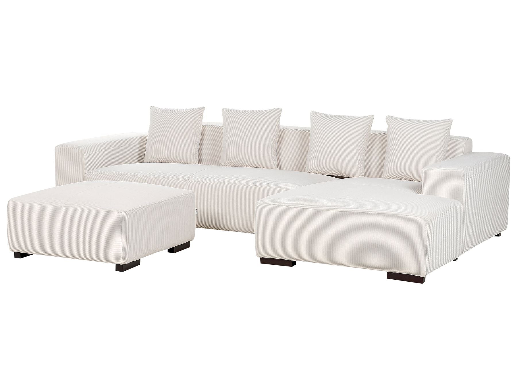 Corner Sofa LUNGO Corduroy Off-White with Ottoman 4 Seater Left Hand