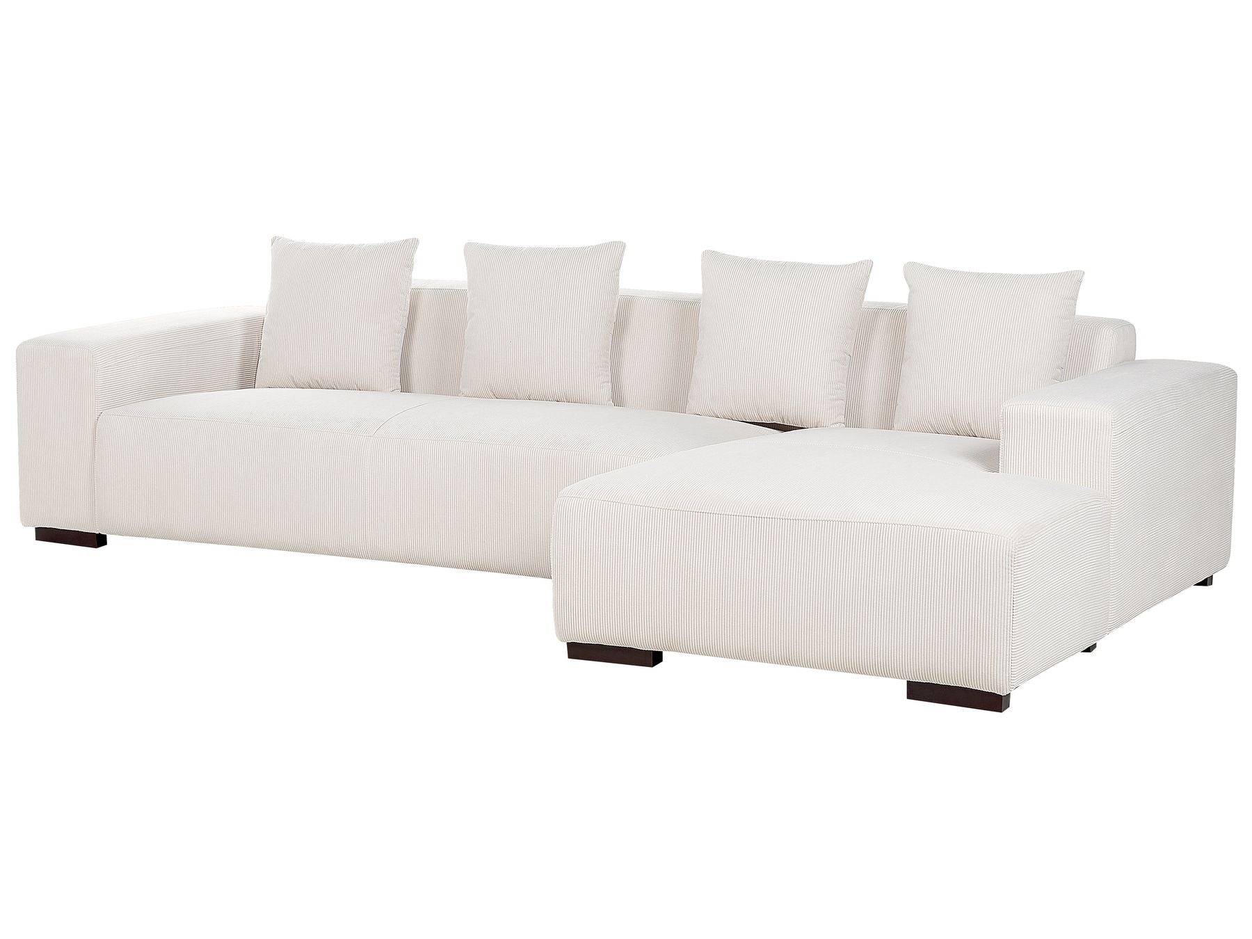 Corner Sofa LUNGO Corduroy Off-White with Ottoman 4 Seater Left Hand
