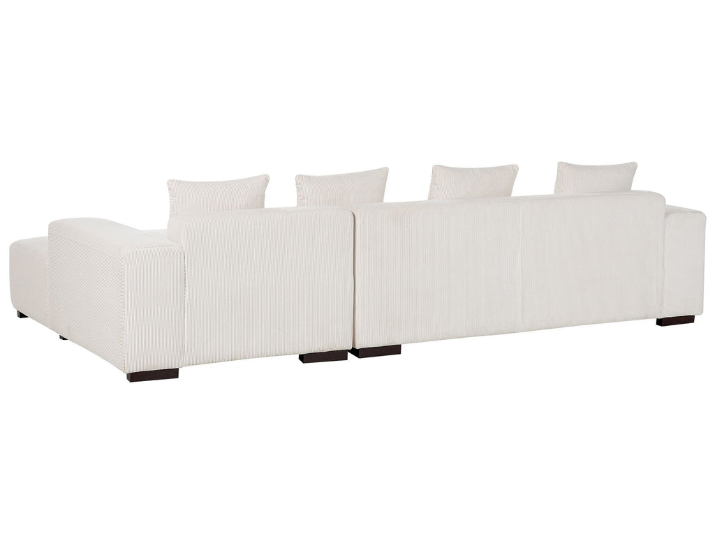 Corner Sofa LUNGO Corduroy Off-White with Ottoman 4 Seater Left Hand