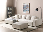 Corner Sofa LUNGO Corduroy Off-White with Ottoman 4 Seater Right Hand