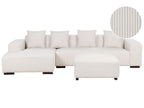Corner Sofa LUNGO Corduroy Off-White with Ottoman 4 Seater Right Hand