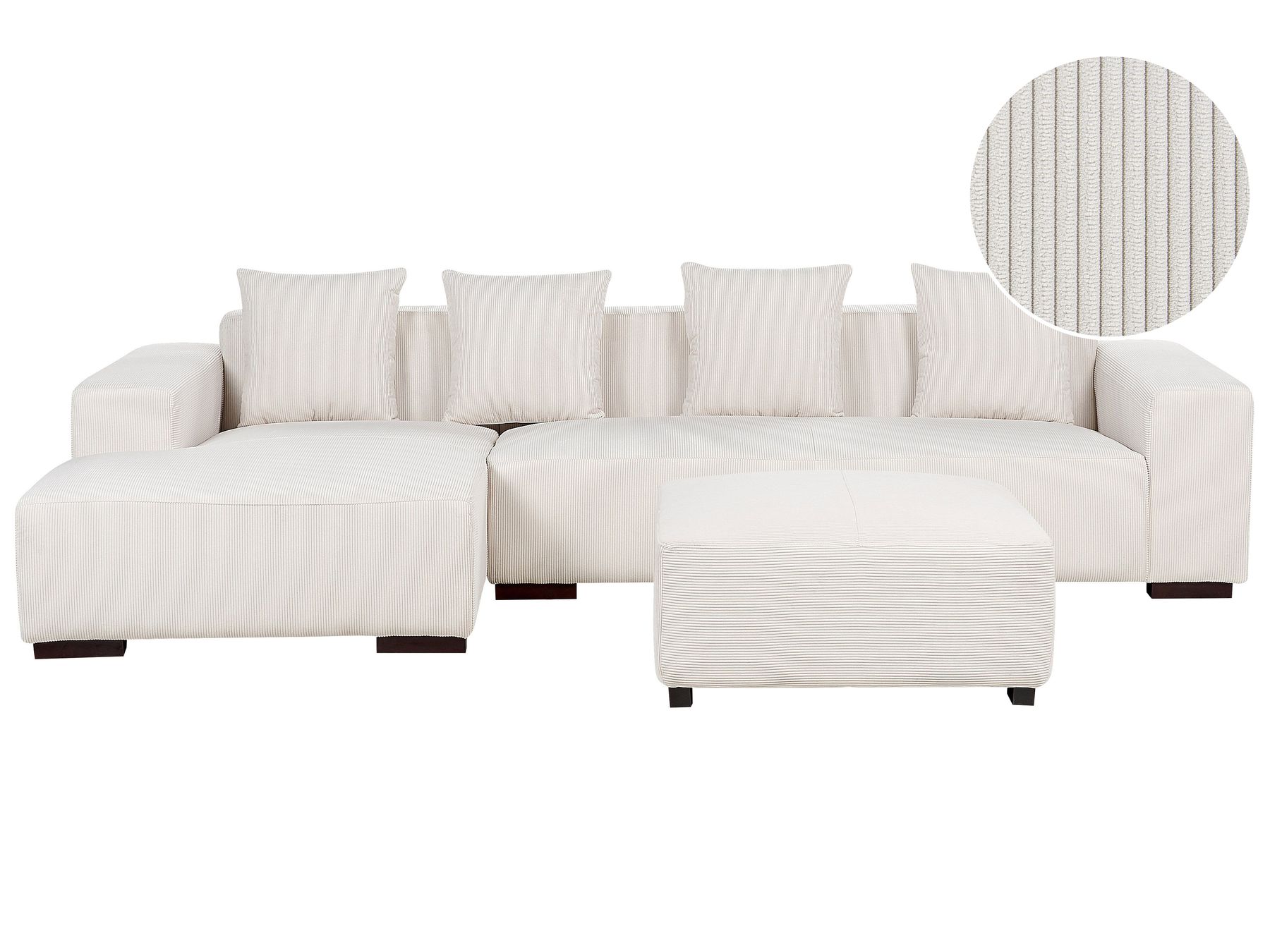 Corner Sofa LUNGO Corduroy Off-White with Ottoman 4 Seater Right Hand
