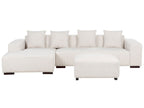 Corner Sofa LUNGO Corduroy Off-White with Ottoman 4 Seater Right Hand