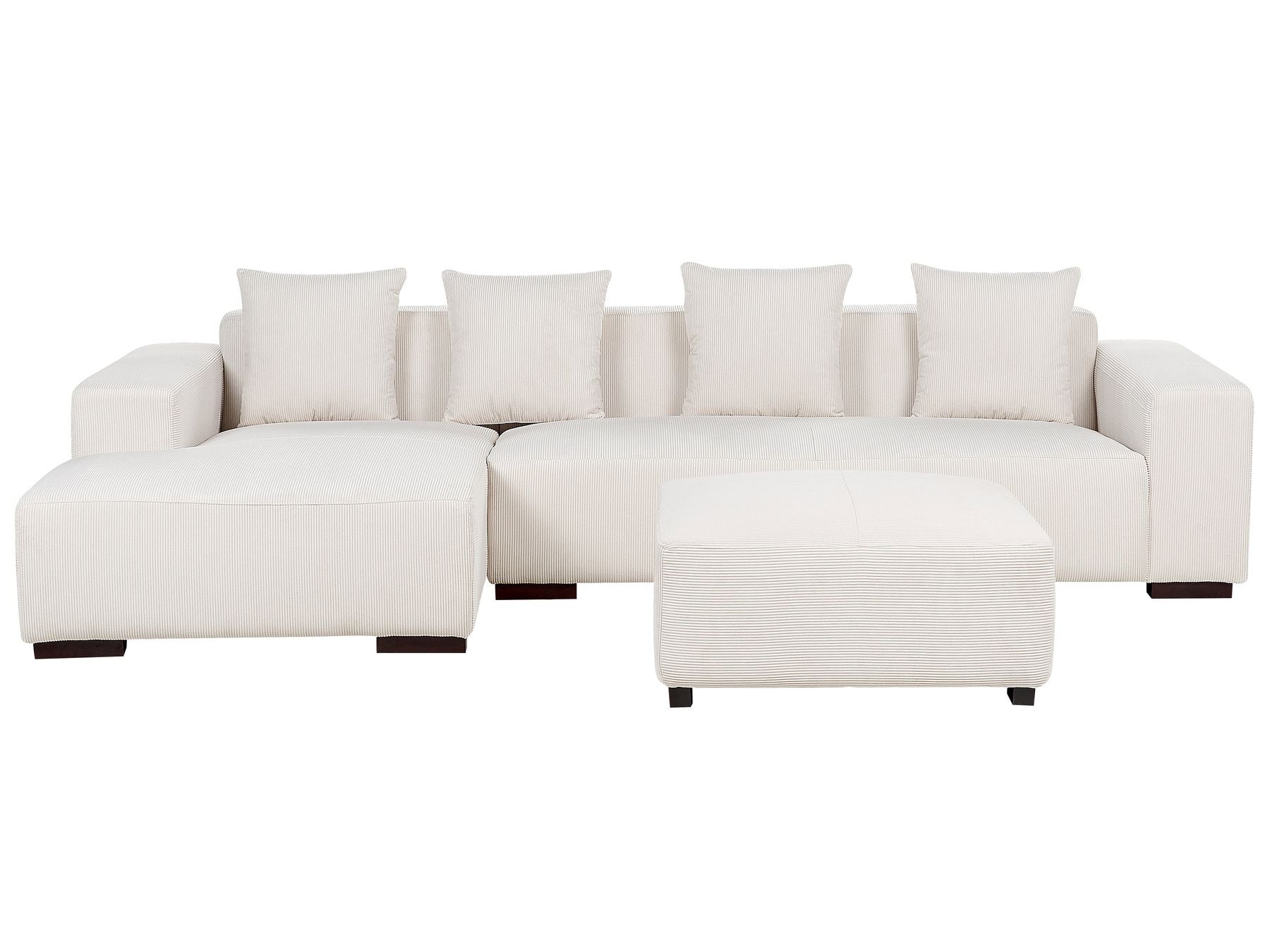 Corner Sofa LUNGO Corduroy Off-White with Ottoman 4 Seater Right Hand