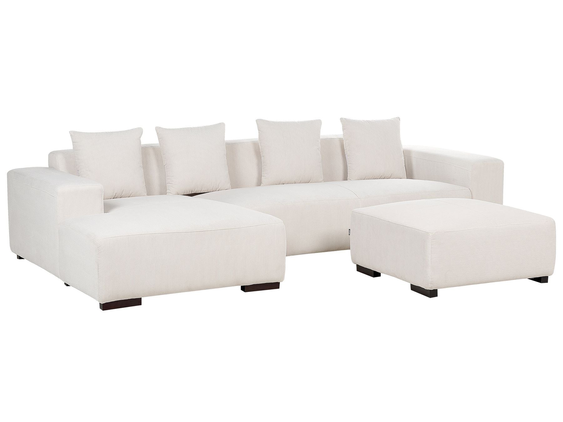 Corner Sofa LUNGO Corduroy Off-White with Ottoman 4 Seater Right Hand