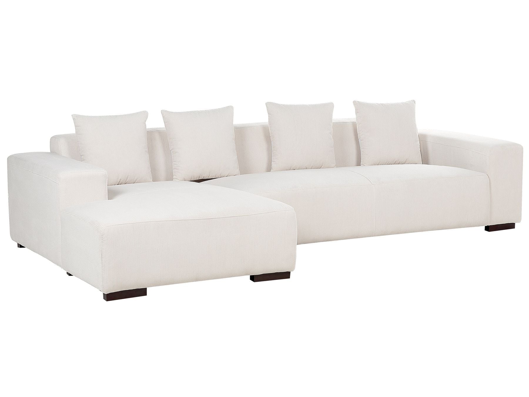 Corner Sofa LUNGO Corduroy Off-White with Ottoman 4 Seater Right Hand