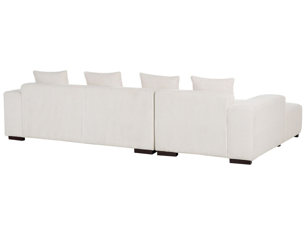 Corner Sofa LUNGO Corduroy Off-White with Ottoman 4 Seater Right Hand