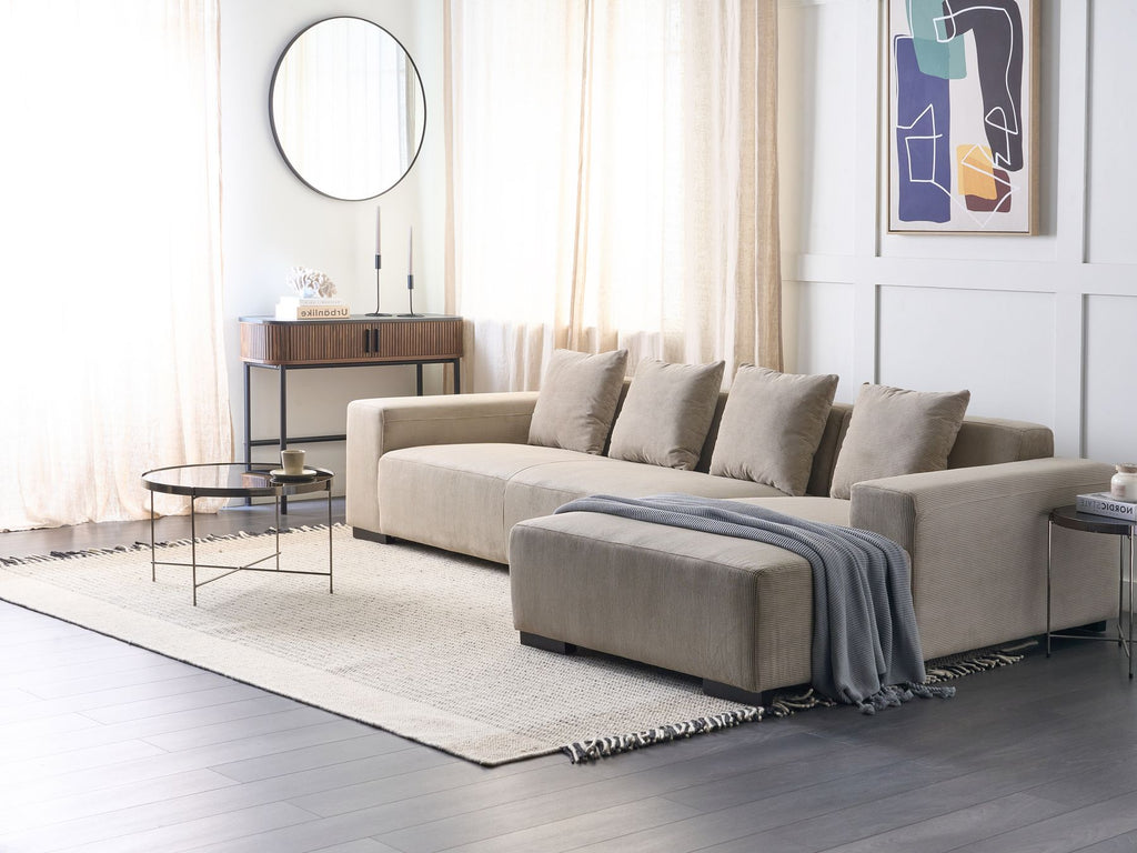 Corner Sofa LUNGO Corduroy Beige 4 Seater Left Hand