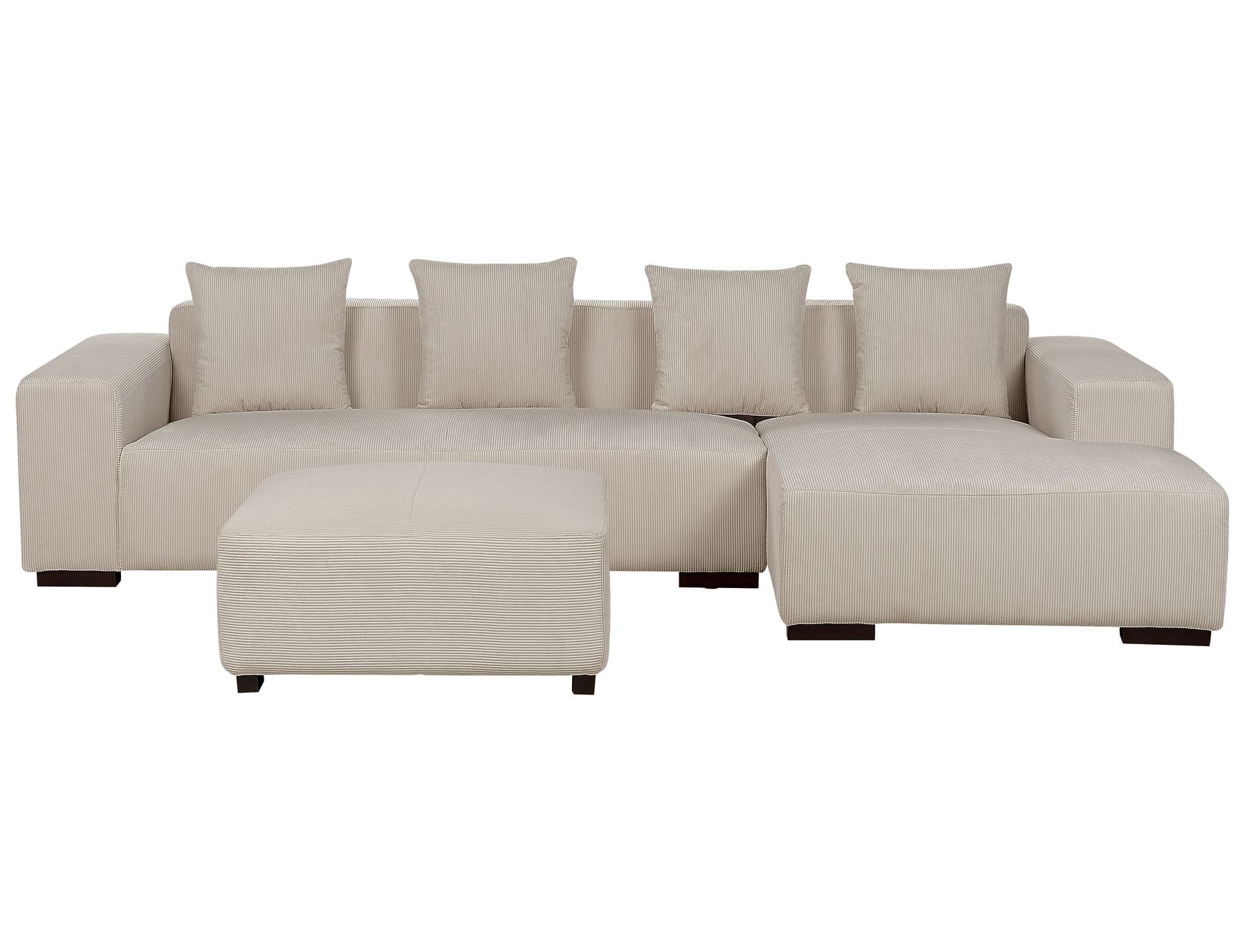 Corner Sofa LUNGO Corduroy Beige with Ottoman 4 Seater Left Hand