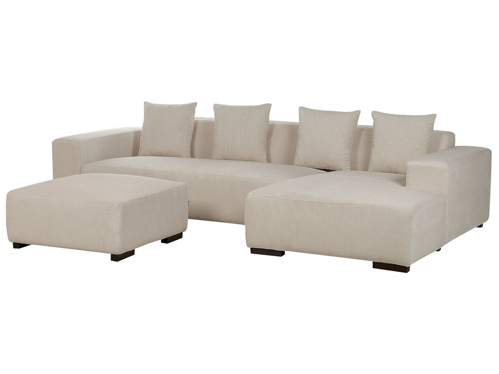 Corner Sofa LUNGO Corduroy Beige with Ottoman 4 Seater Left Hand
