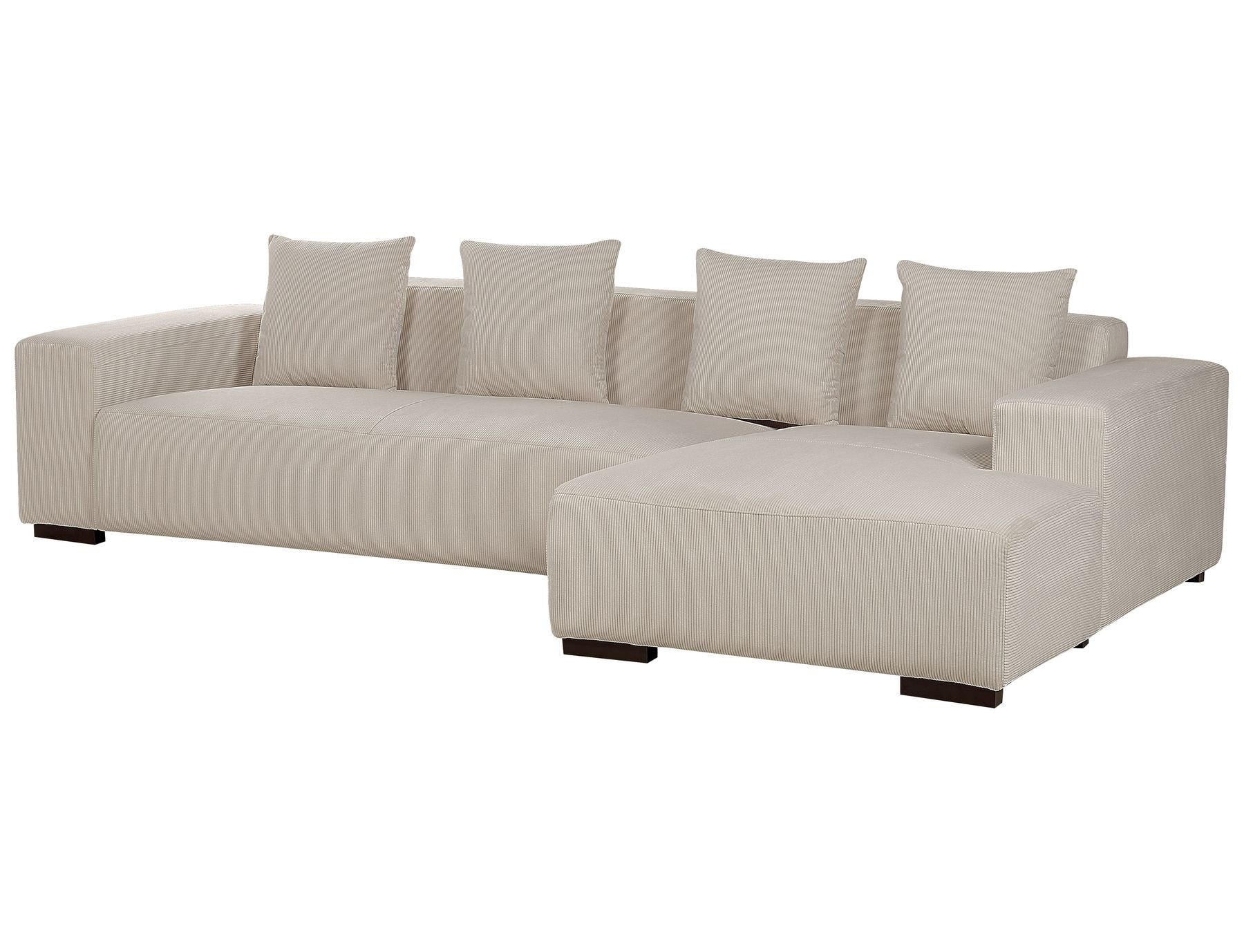 Corner Sofa LUNGO Corduroy Beige with Ottoman 4 Seater Left Hand