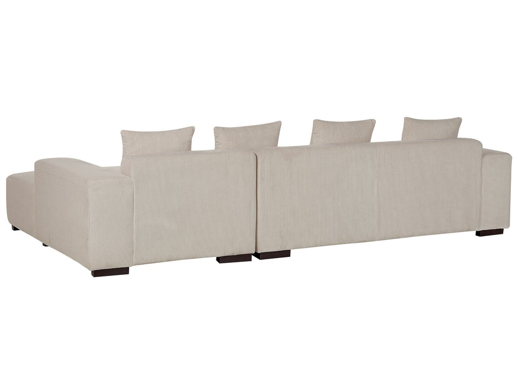 Corner Sofa LUNGO Corduroy Beige with Ottoman 4 Seater Left Hand
