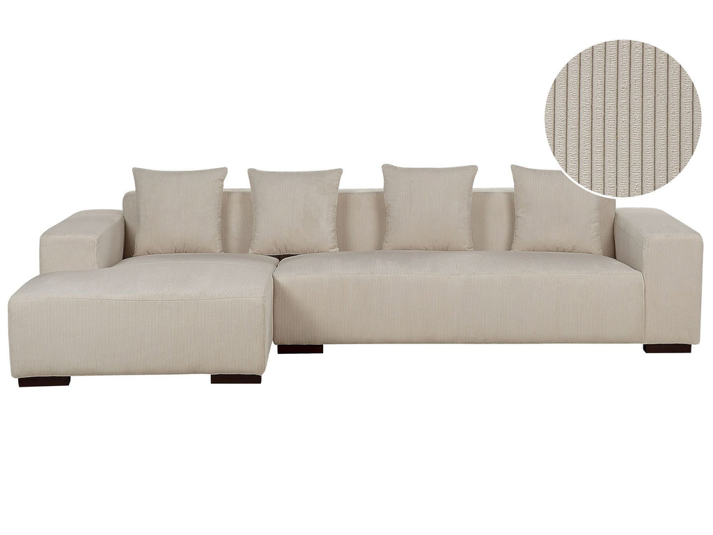 Corner Sofa LUNGO Corduroy Beige 4 Seater Right Hand