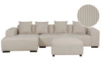 Corner Sofa LUNGO Corduroy Beige with Ottoman 4 Seater Right Hand