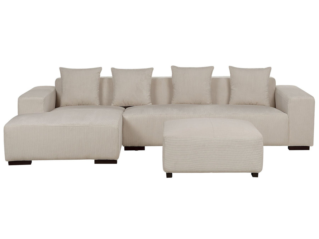 Corner Sofa LUNGO Corduroy Beige with Ottoman 4 Seater Right Hand
