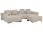 Corner Sofa LUNGO Corduroy Beige with Ottoman 4 Seater Right Hand