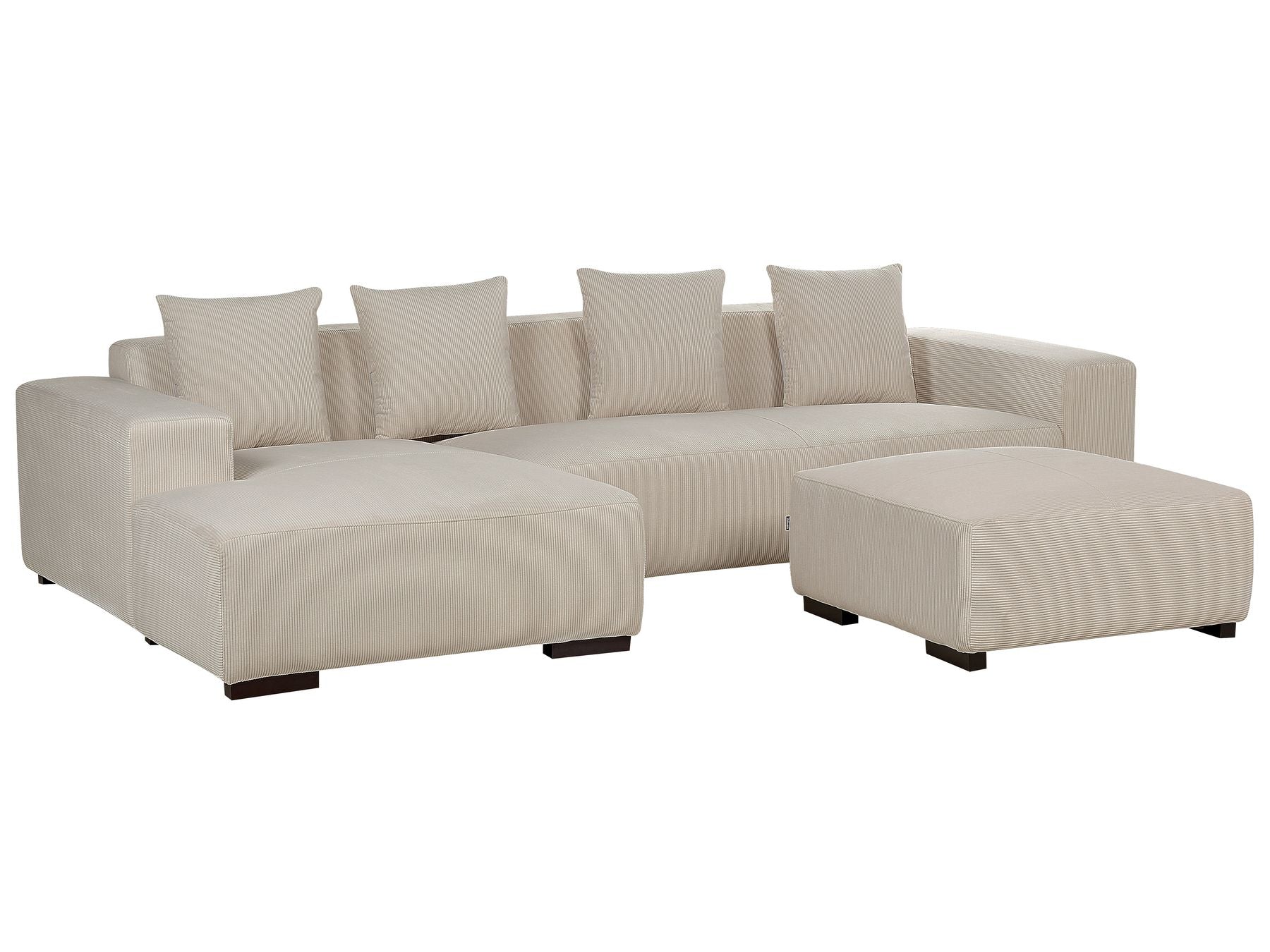 Corner Sofa LUNGO Corduroy Beige with Ottoman 4 Seater Right Hand