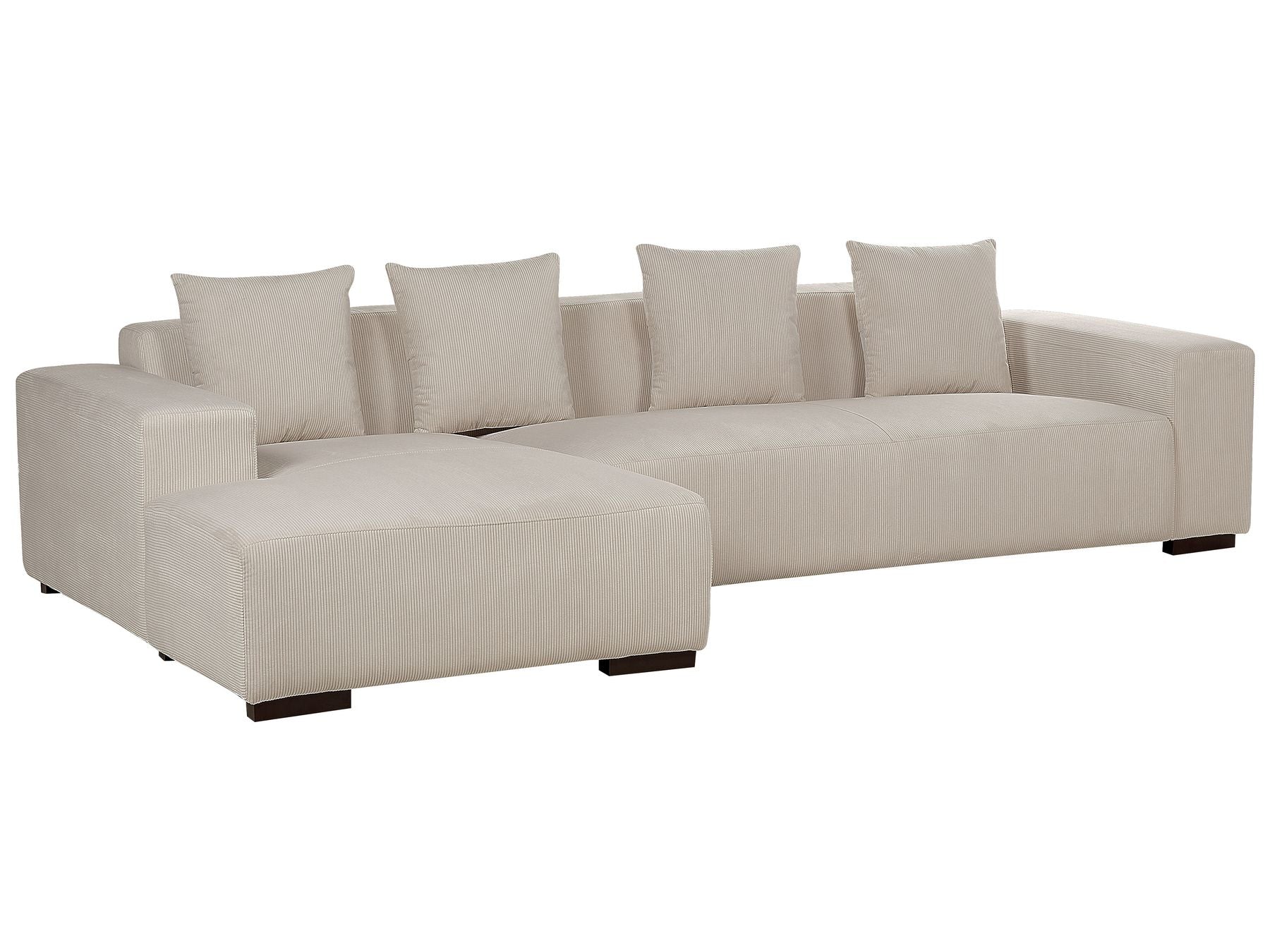 Corner Sofa LUNGO Corduroy Beige with Ottoman 4 Seater Right Hand