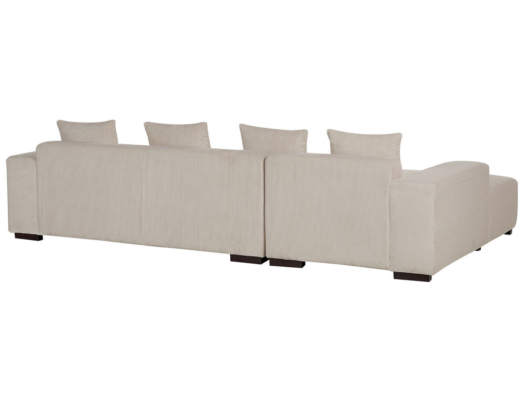 Corner Sofa LUNGO Corduroy Beige with Ottoman 4 Seater Right Hand