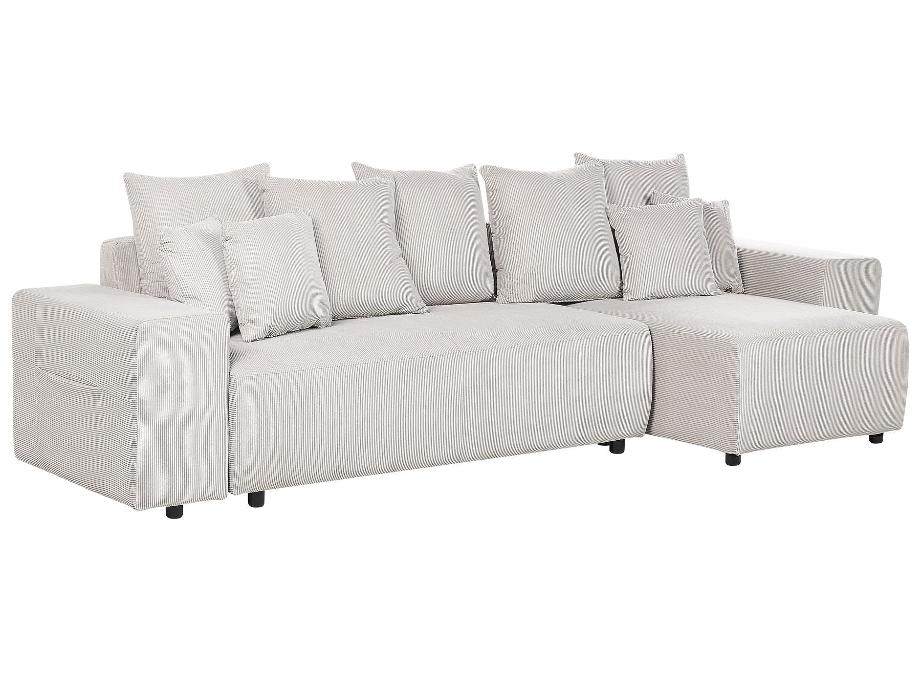Corner Sofa Bed LUSPA Corduroy Light Beige with Storage 3 Seater Left Hand