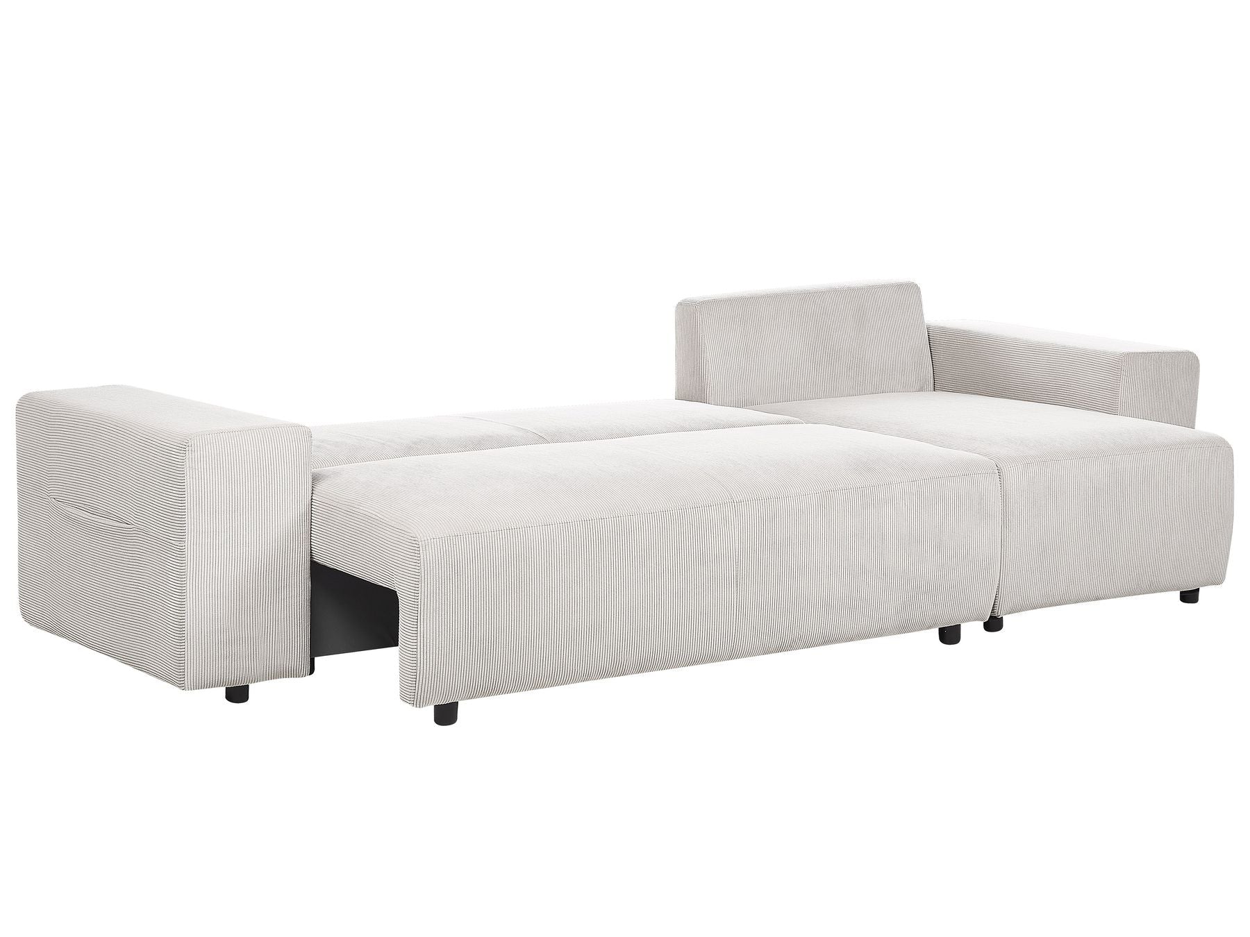 Corner Sofa Bed LUSPA Corduroy Light Beige with Storage 3 Seater Left Hand