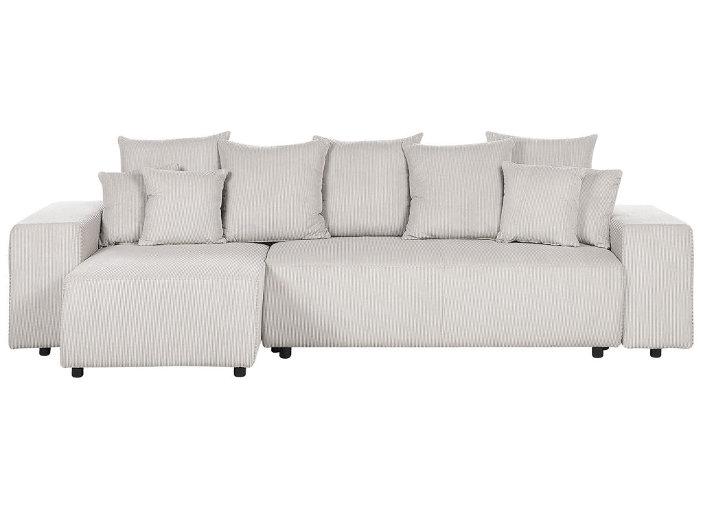 Corner Sofa Bed LUSPA Corduroy Light Beige with Storage 3 Seater Right Hand