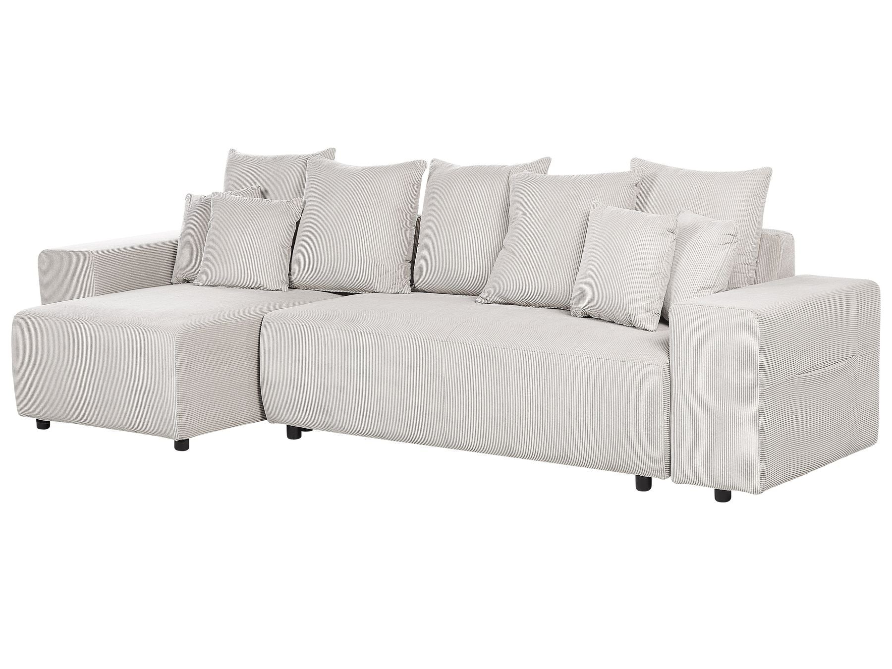 Corner Sofa Bed LUSPA Corduroy Light Beige with Storage 3 Seater Right Hand