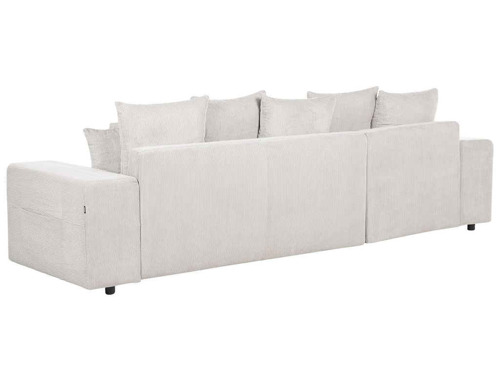 Corner Sofa Bed LUSPA Corduroy Light Beige with Storage 3 Seater Right Hand
