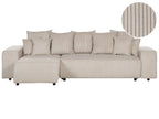 Corner Sofa Bed LUSPA Corduroy Taupe with Storage 3 Seater Right Hand